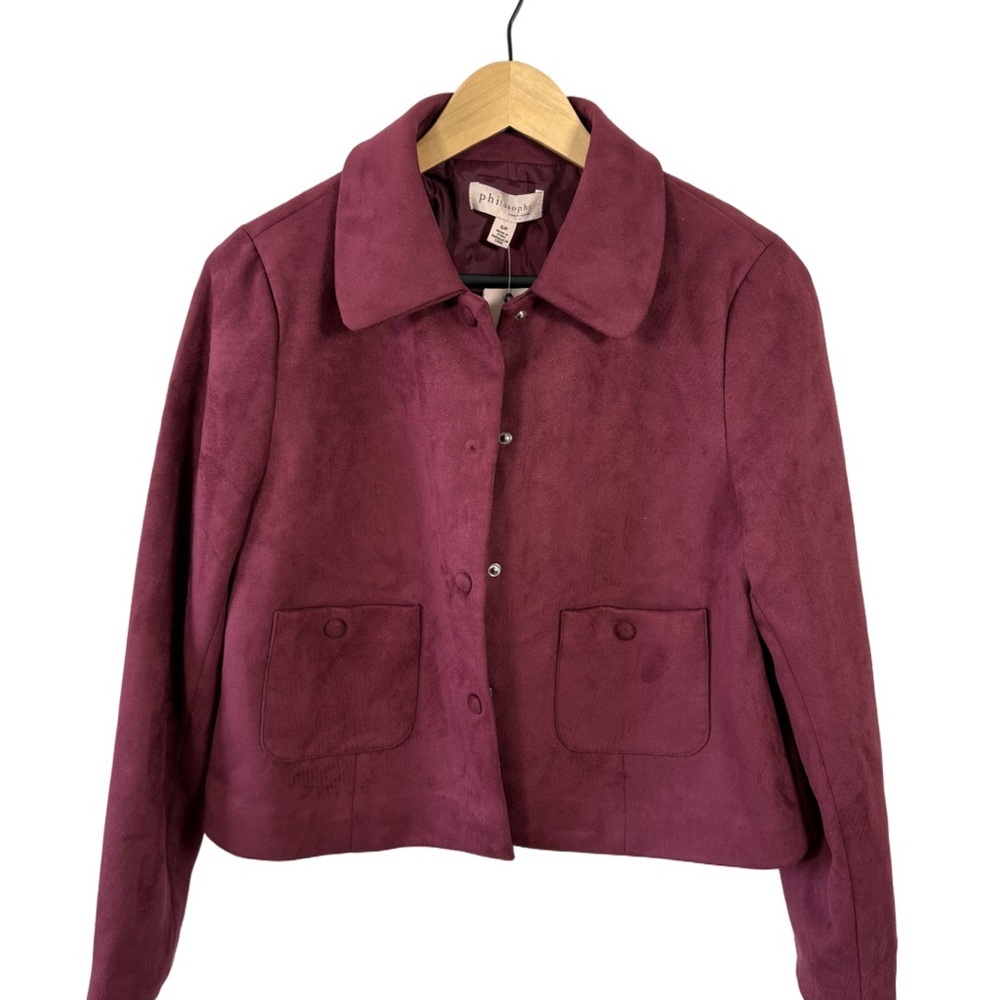 Philosophy Faux Suede Cropped Jacket Burgundy Button Front S